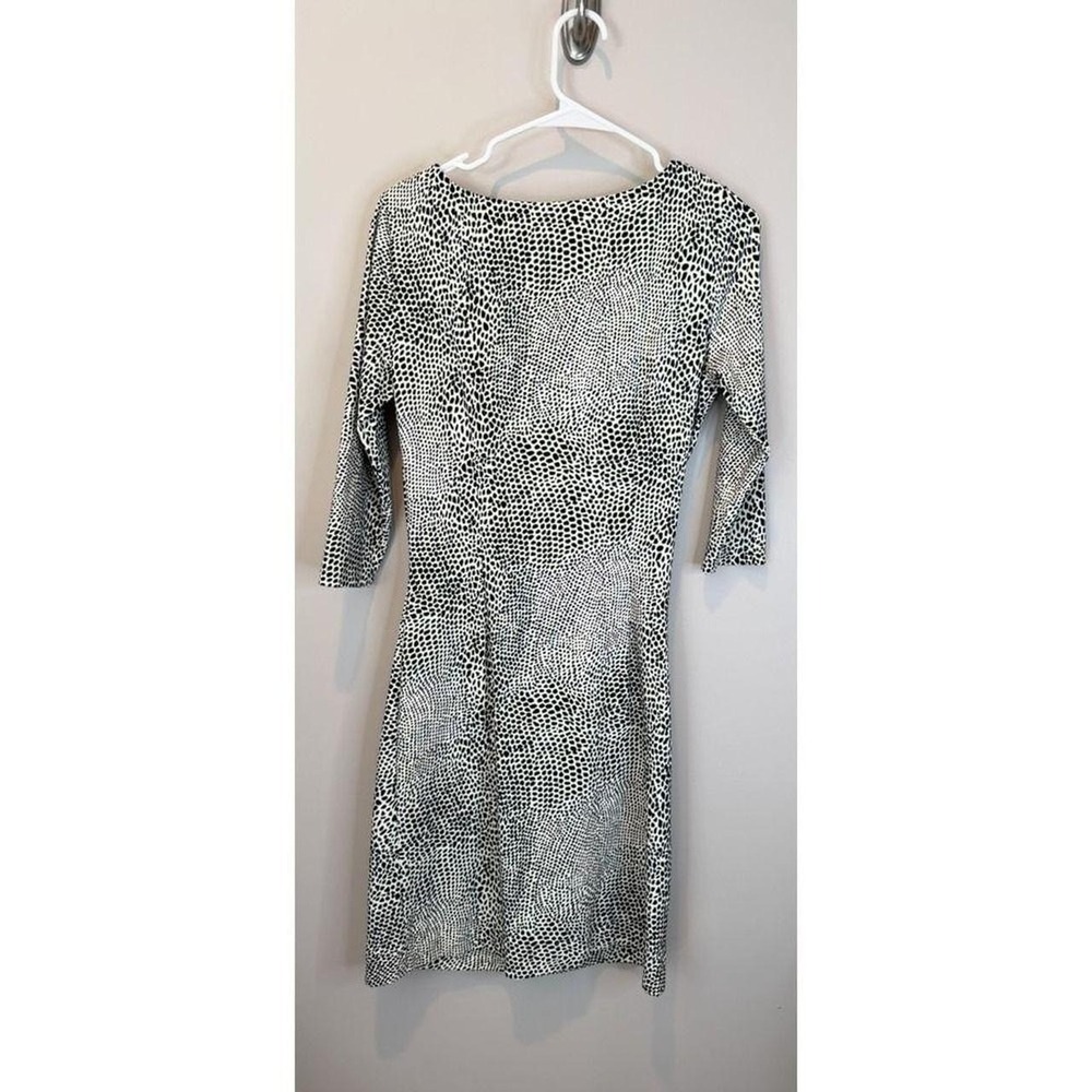 J.McLaughlin Dotted Animal Print Sheath Dress Black White Ruched 3/4 Sleeve S - Picture 3 of 6